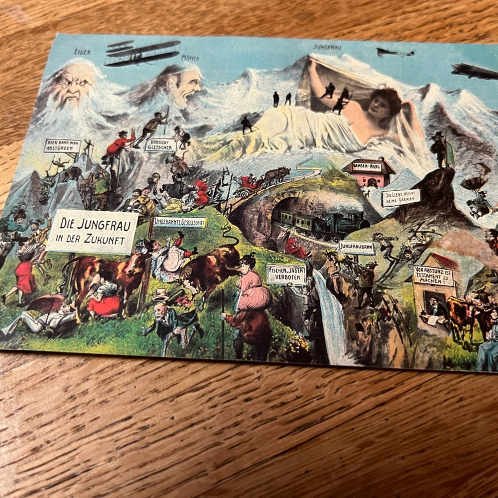 Vintage Illustrated Post card  of Swiss Alps